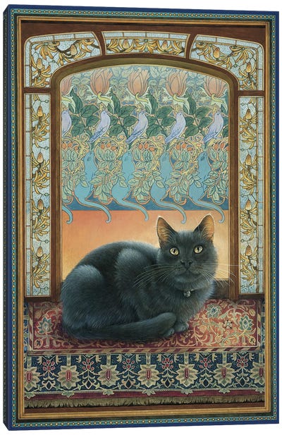 Blue In Art Nouveau Canvas Art Print - Ivory Cats