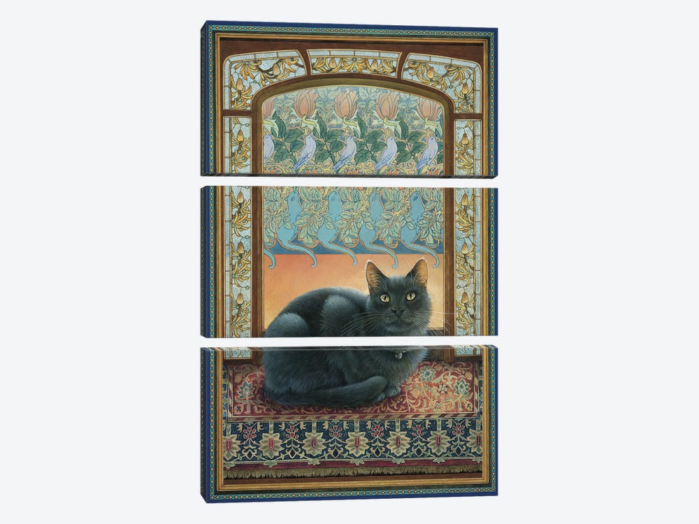 Blue In Art Nouveau by Ivory Cats 3-piece Canvas Art Print
