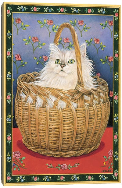Bengy In A Basket Canvas Art Print - Ivory Cats