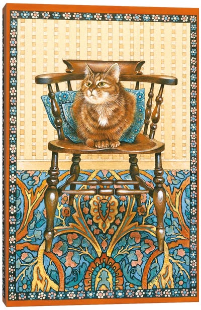 Blossom On Grandfather's Chair Canvas Art Print - Tabby Cat Art