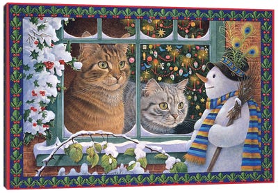 Megatab, Mintaka And The Snowman Canvas Art Print - Ivory Cats
