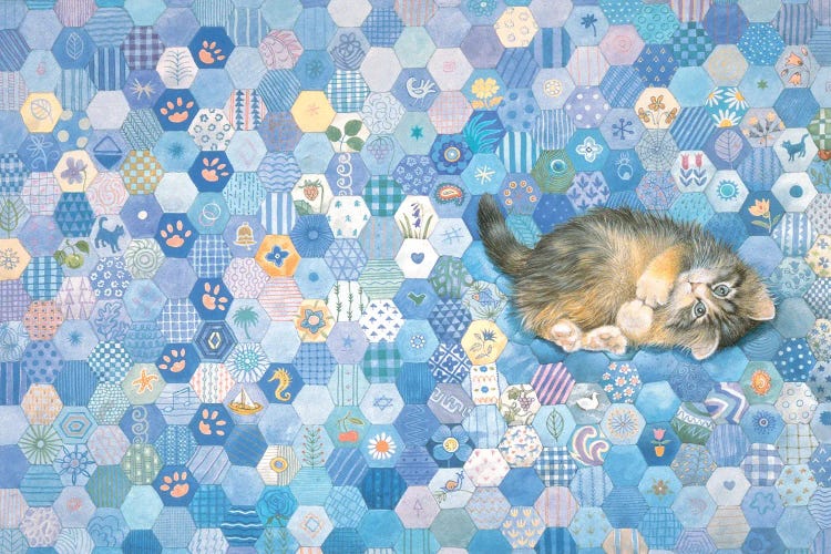 Agneatha On Blue Patchwork by Ivory Cats wall art
