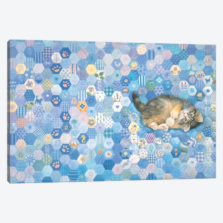 Agneatha On Blue Patchwork Canvas Print #IVR71} by Ivory Cats Canvas Artwork