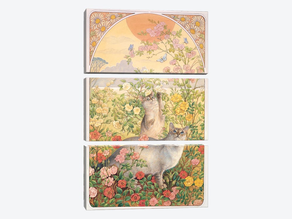 Amulet And Ra-Ra In Rose by Ivory Cats 3-piece Canvas Art Print