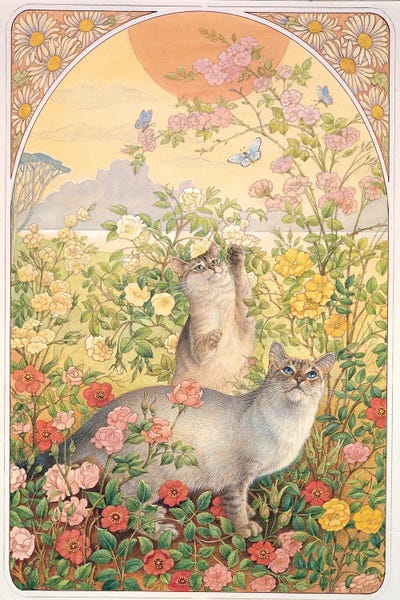 Art Nouveau Redux: Amulet And Ra-Ra In Rose by Ivory Cats