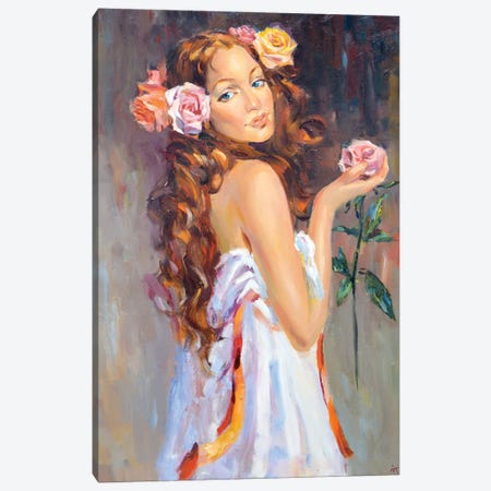 Girl With A Rose Canvas Print #IYK107} by Iryna Kastsova Canvas Art Print
