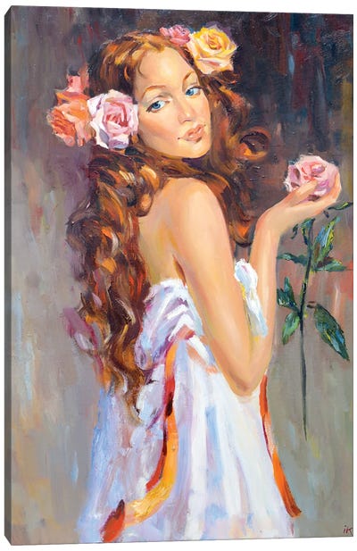 Girl With A Rose Canvas Art Print - Iryna Kastsova