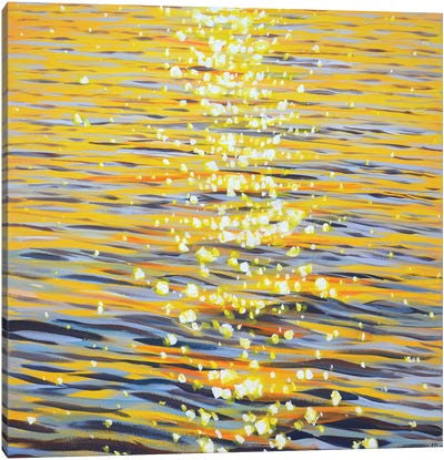 Gold Sparks On The Water Canvas Art Print - Water Art