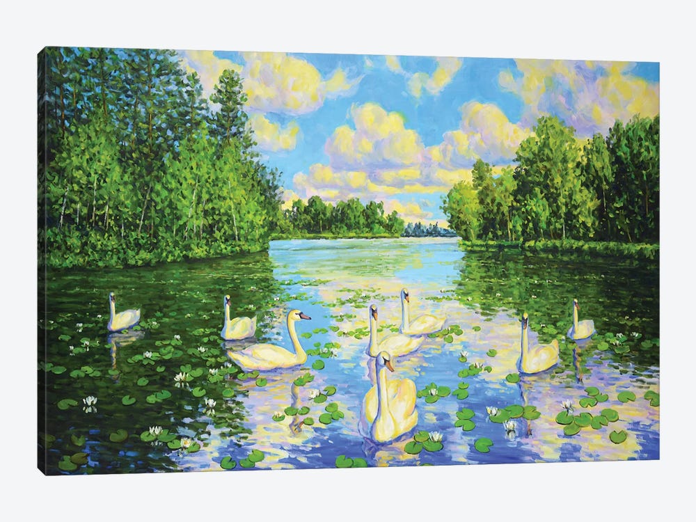 Lake Swans III by Iryna Kastsova 1-piece Canvas Artwork