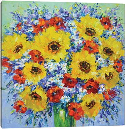 Poppies And Sunflowers Canvas Art Print - Iryna Kastsova