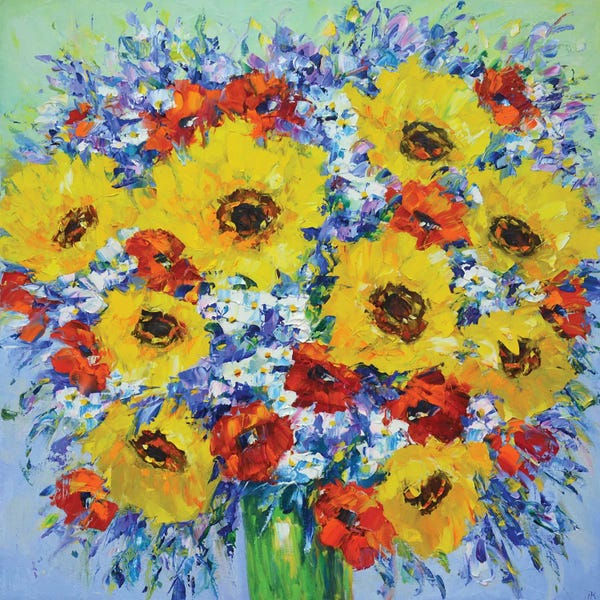 Iryna Kastsova: Poppies And Sunflowers by Iryna Kastsova