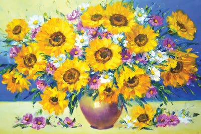 Flowers And Sunflowers by Iryna Kastsova canvas print