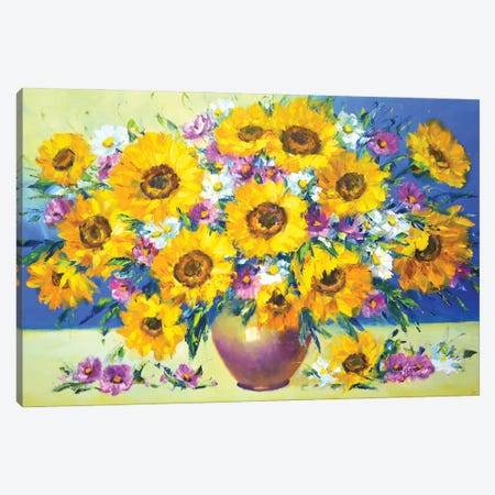 Flowers And Sunflowers Canvas Print #IYK659} by Iryna Kastsova Canvas Artwork