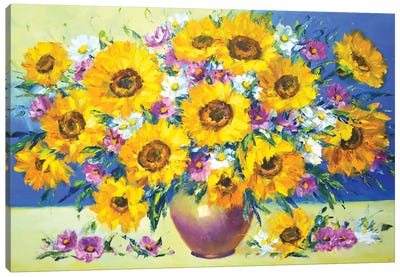 Flowers And Sunflowers Canvas Art Print - Iryna Kastsova