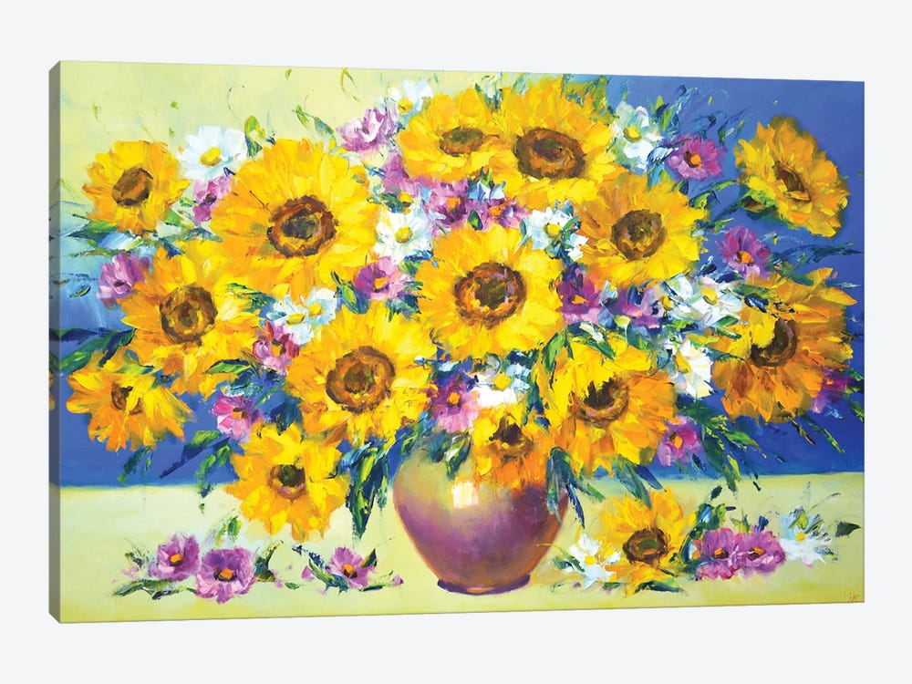 Flowers And Sunflowers by Iryna Kastsova 1-piece Canvas Artwork