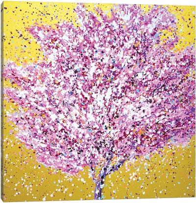 Sakura Cherry Blossoms II Canvas Art Print - Gold & Pink Art