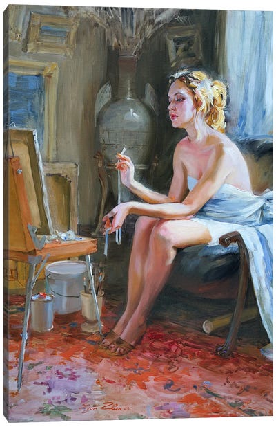 Model In Studio Canvas Art Print - Smoking Art