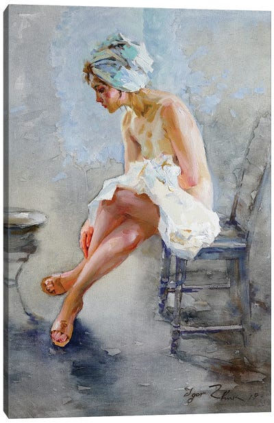 In The Bathroom Canvas Art Print - Nude Art