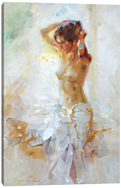 Model By The Window Canvas Art Print - Female Nude Art