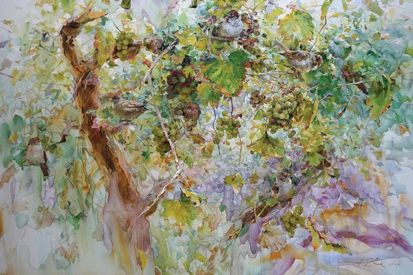 Vineyards: Sparrows And Grapes by Igor Zhuk