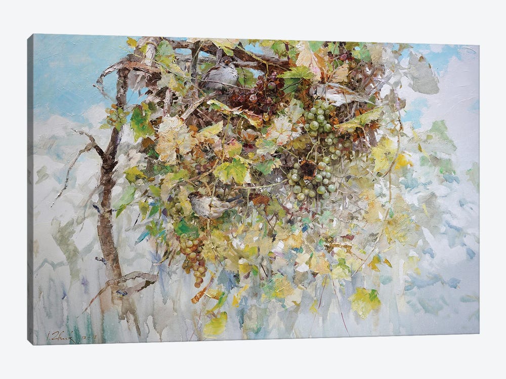Sparrows In Grape Bush by Igor Zhuk 1-piece Canvas Print