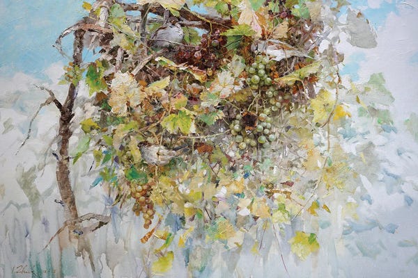 Igor Zhuk: Sparrows In Grape Bush by Igor Zhuk
