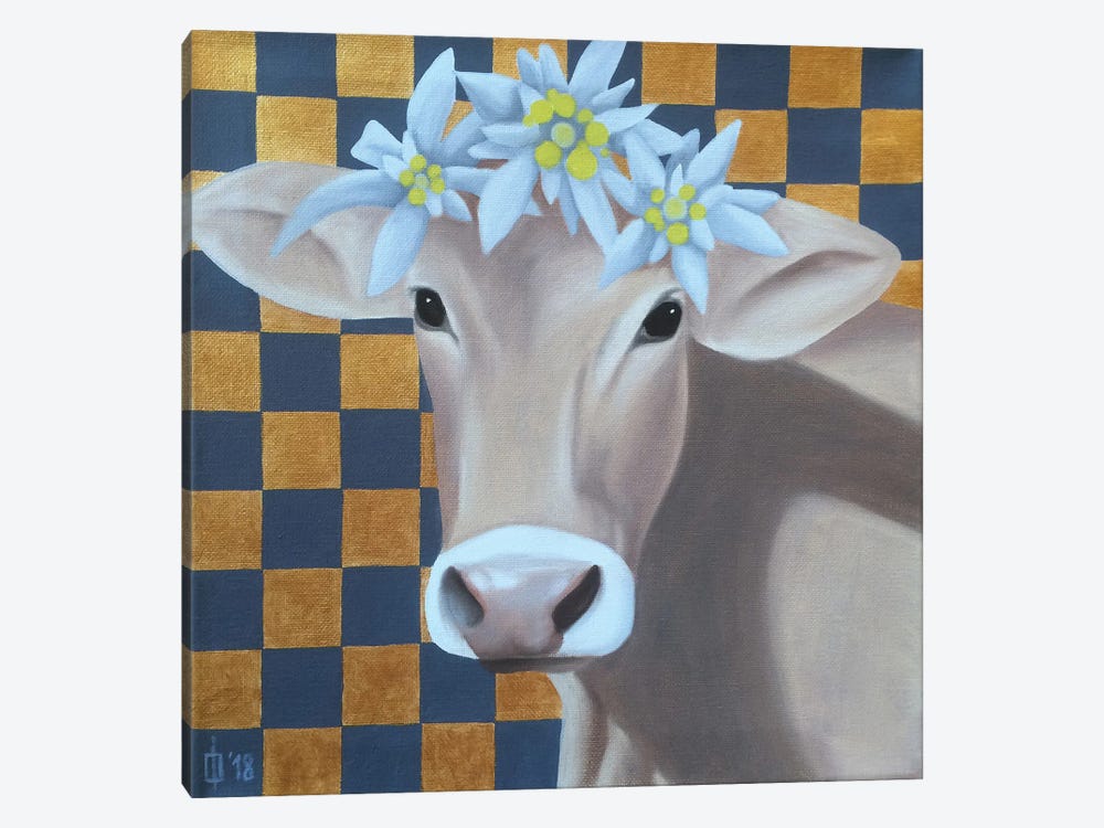 Cow And Edelweiss II by Ildze Ose 1-piece Canvas Print