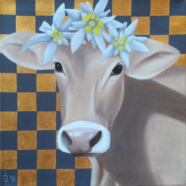 Ildze Ose: Cow And Edelweiss II by Ildze Ose