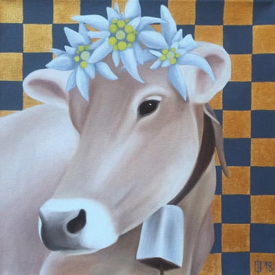 Cow And Edelweiss by Ildze Ose canvas print