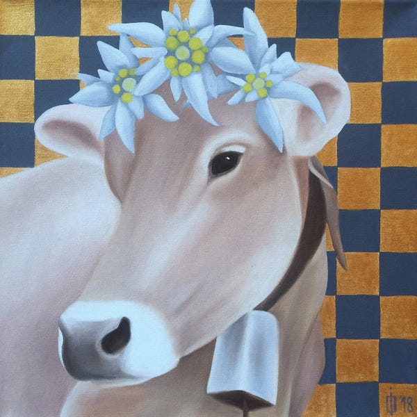 Ildze Ose: Cow And Edelweiss by Ildze Ose