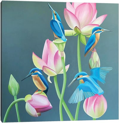 Kingfishers Canvas Art Print - Lotus Art