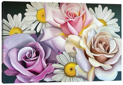 Roses And Daisies Canvas Art Print - Daisy Art