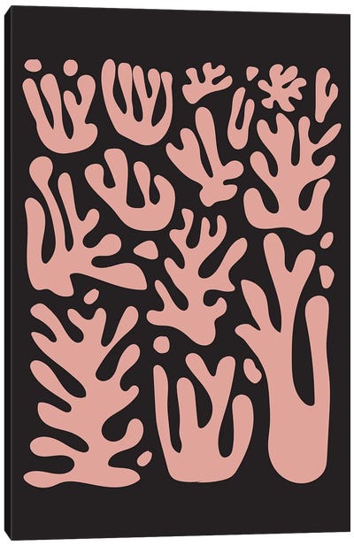Coral Pink On Black Canvas Art Print - The Cut Outs Collection
