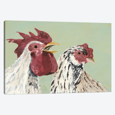 Four Roosters White Chickens Canvas Print #JAD139} by Jade Reynolds Canvas Artwork