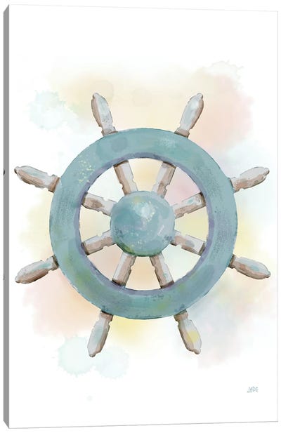 Watercolor Ship's Wheel Canvas Art Print - Kids Nautical Art