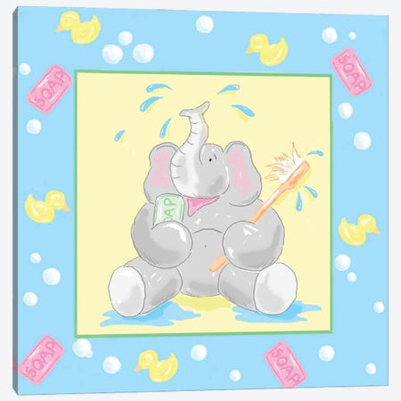 Baby Elephant Bath II Canvas Print #JAD22} by Jade Reynolds Canvas Art Print