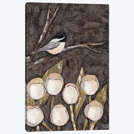 Chickadee & Tulips I Canvas Print #JAD39} by Jade Reynolds Canvas Art