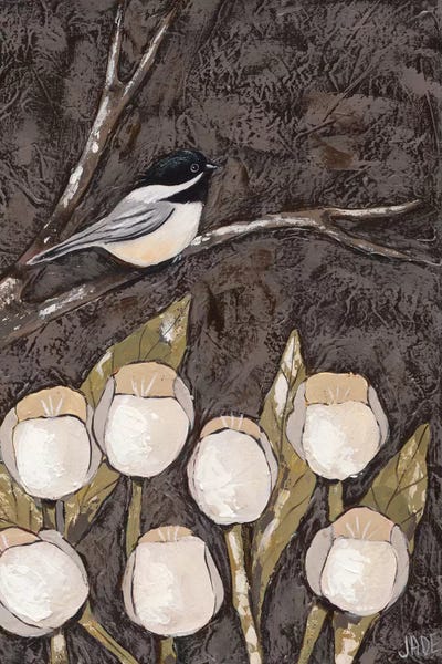 Modern Farmhouse Bedroom: Chickadee & Tulips I by Jade Reynolds