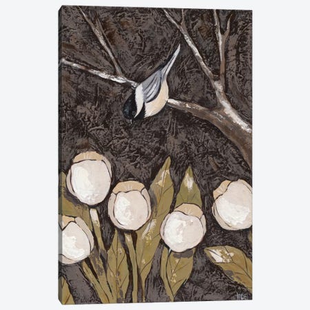 Chickadee & Tulips II Canvas Print #JAD40} by Jade Reynolds Canvas Art Print