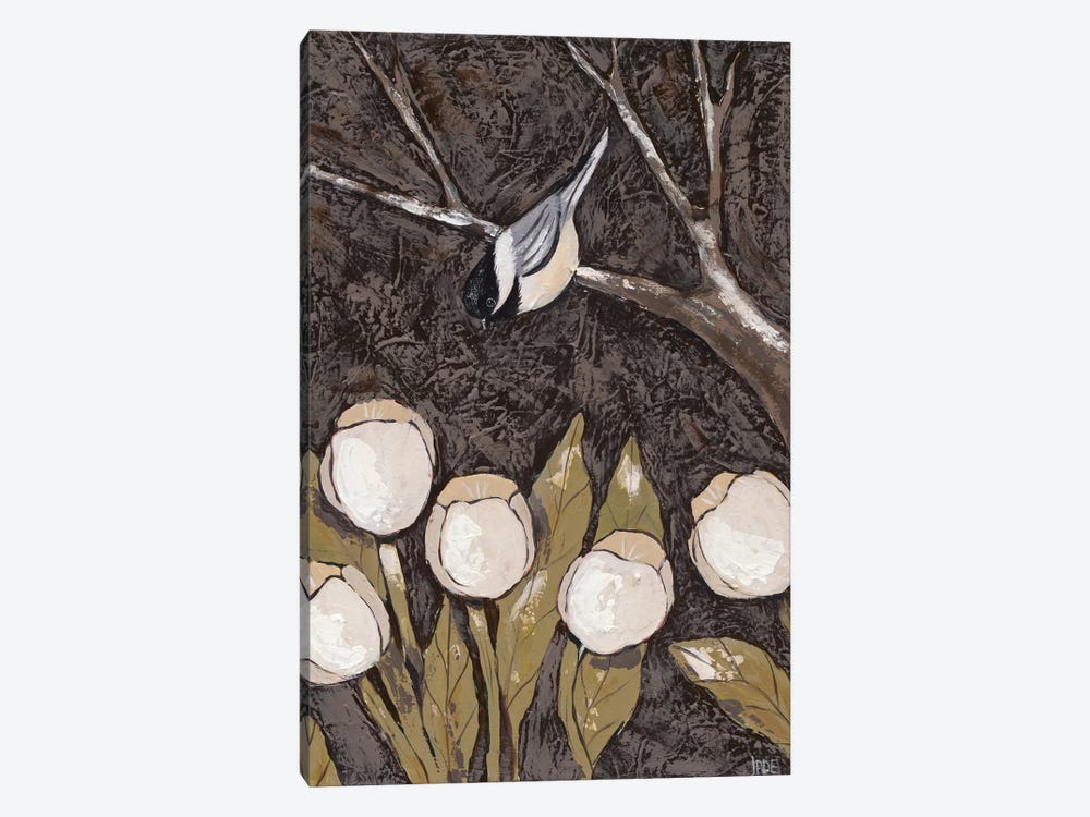 Chickadee & Tulips II by Jade Reynolds 1-piece Canvas Artwork