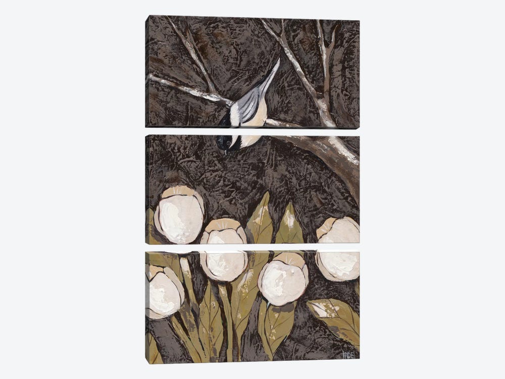 Chickadee & Tulips II by Jade Reynolds 3-piece Canvas Wall Art