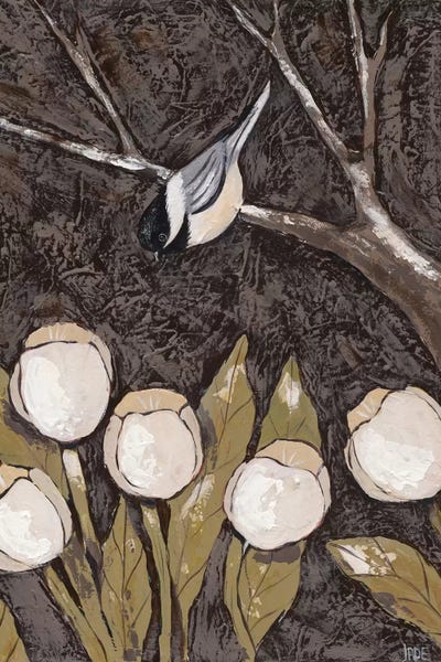 Sparrows: Chickadee & Tulips II by Jade Reynolds