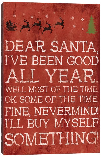 Dear Santa Nevermind Red Canvas Art Print - Naughty or Nice