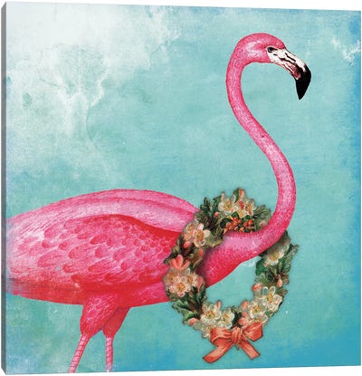 Christmas Flamingo Canvas Art Print - Coastal Christmas Décor