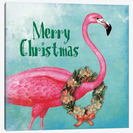 Christmas Flamingo Text Canvas Print #JAG9} by Jace Grey Canvas Art Print
