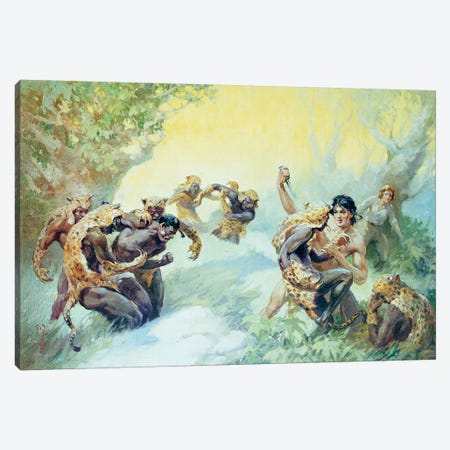 Tarzan® and the Leopard Men Canvas Print #JAJ8} by J. Allen St. John Canvas Wall Art