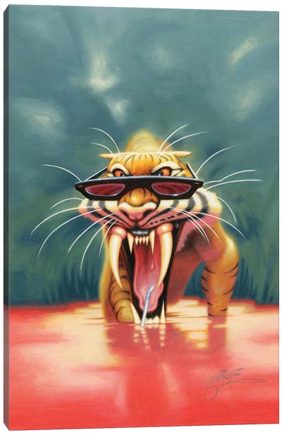 Thirsty Tiger Canvas Art Print - Prehistoric Animal Art