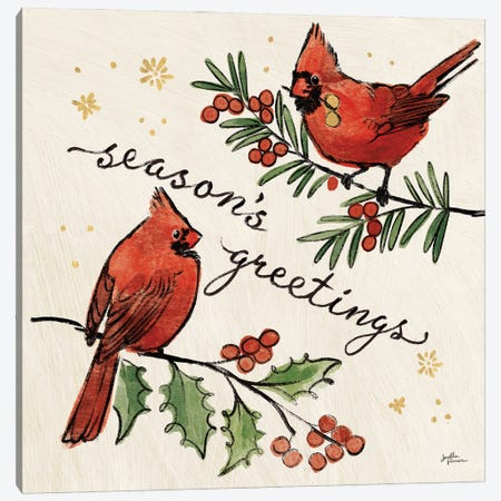 Christmas Lovebirds X Canvas Print #JAP101} by Janelle Penner Canvas Print