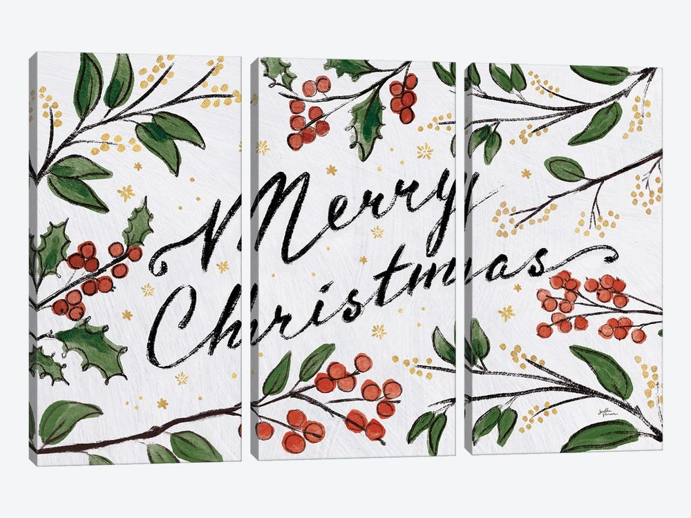 Christmas Lovebirds Greenery by Janelle Penner 3-piece Art Print
