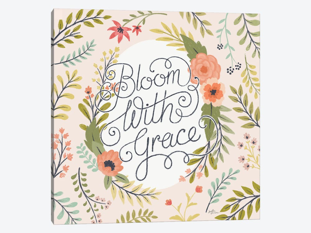 Retro Garden II - Bloom with Grace Pale Blush 1-piece Canvas Print